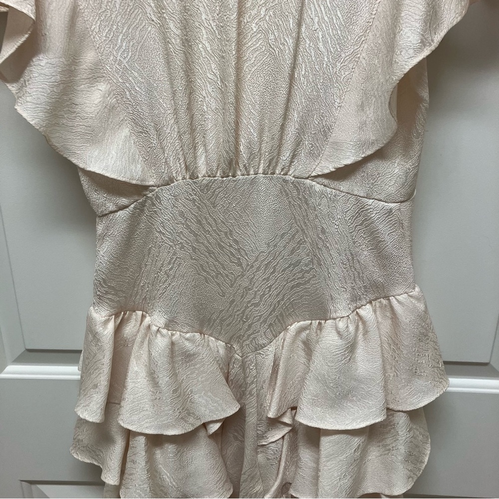 Vintage Sophisticate 80s party dress, ruffle sleeve, flounce hem, cream beige - Picture 8 of 14